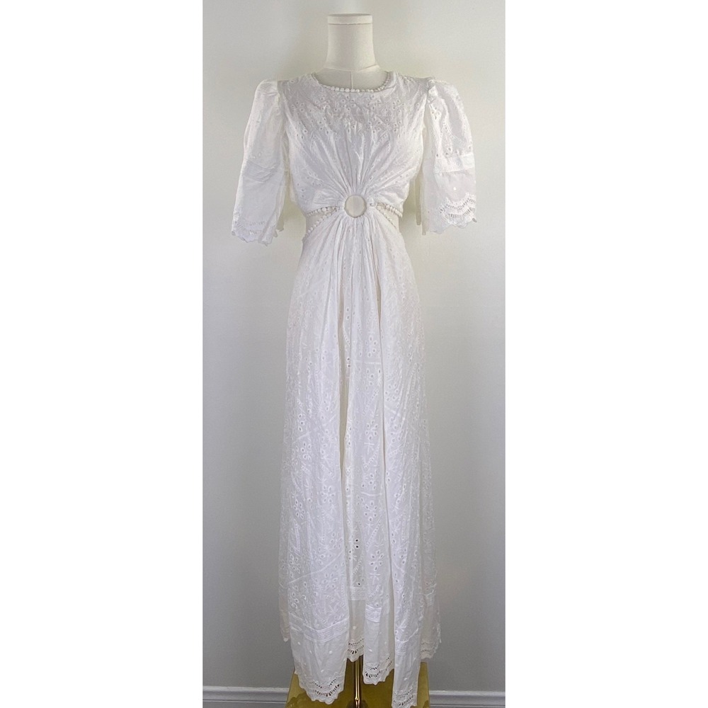 Petal and Pup Merletto Cut Out Maxi Dress Women M White Eyelet Boho Cottagecore
